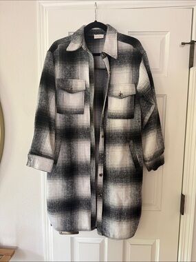 Plaid Black & White Long Trench Coat